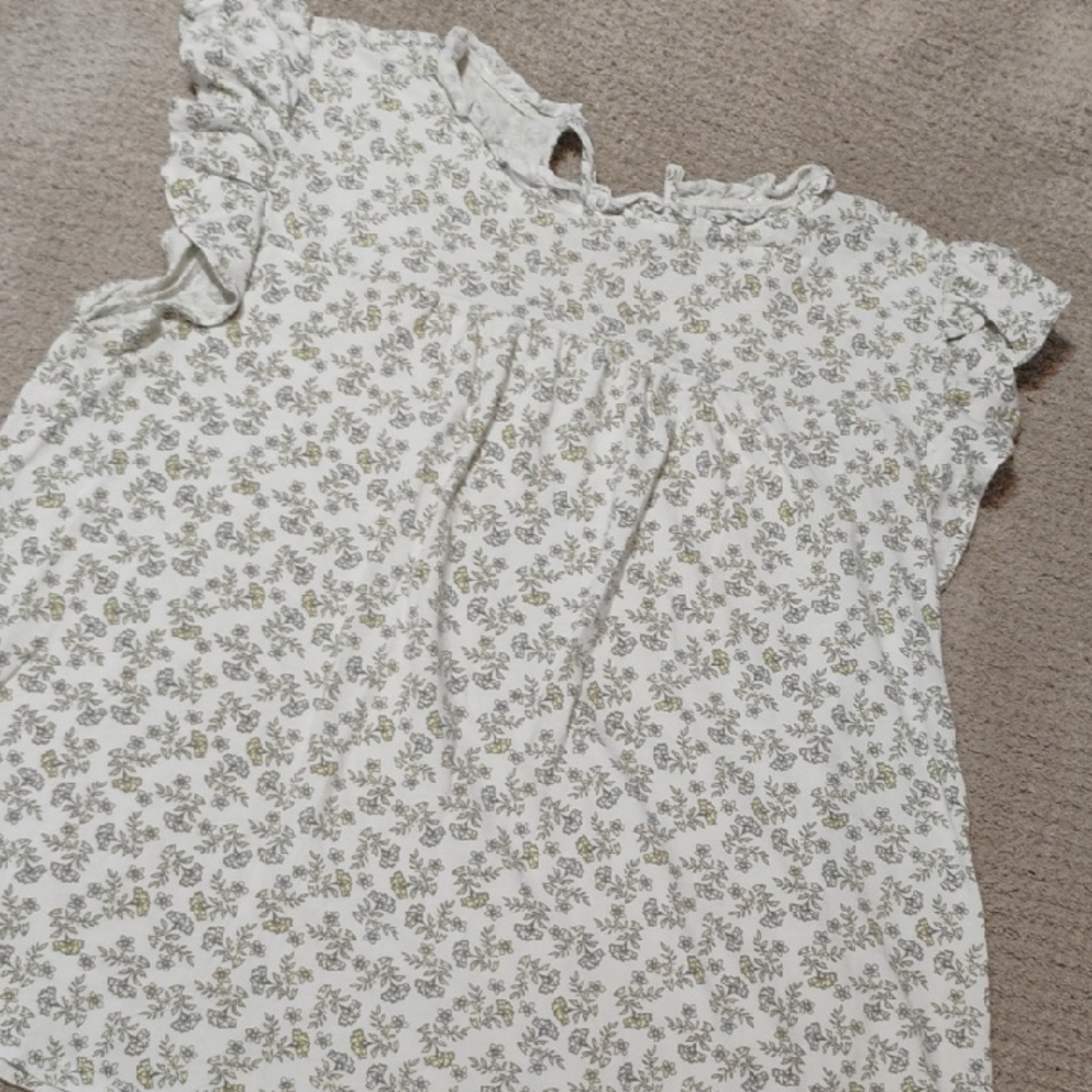 LOFT Floral Print Blouse in White and Green